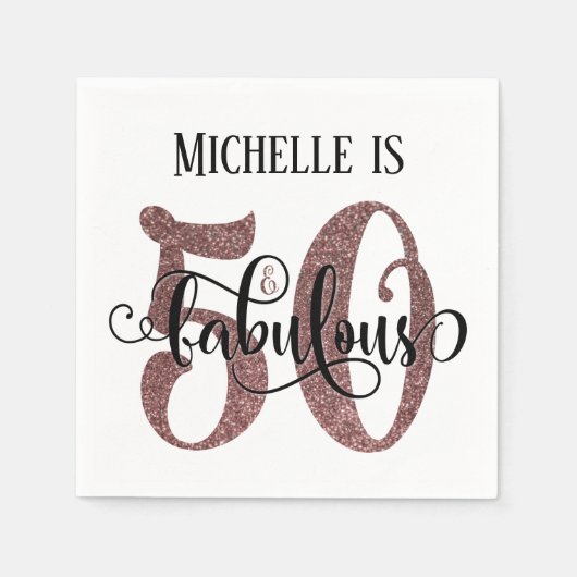 フェスティバル50と素晴らしいバラ金ゴールドグリッター誕生日 スタンダードカクテルナプキン (正面)