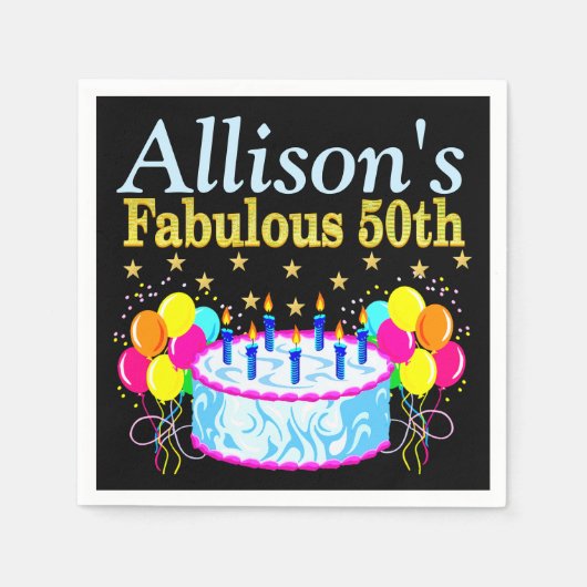 フェスティバル50パーソナライズされた誕生日ナプキンス スタンダードカクテルナプキン (正面)