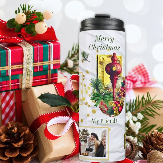 フェスティバル6写真テンプレート金ゴールドグリーンレッドクリスマス タンブラー