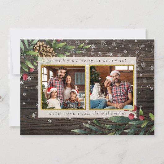 フェスティバル |ウッド&金ゴールドのクリスマス写真 シーズンカード (正面)