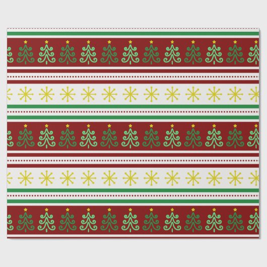 フェスティバル、カラフルクリスマスツリー、雪片 ラッピングペーパー (フラット)