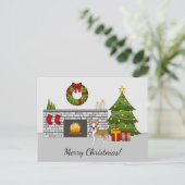 フェスティバル・クリスマスルームでFawn Boston Terrier ポストカード (スタンド正面)