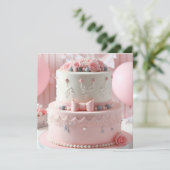 フェスティバル&フェミニンピンク&ホワイトフローラ誕生日 カード (スタンド正面)