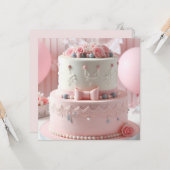 フェスティバル&フェミニンピンク&ホワイトフローラ誕生日 カード (正面/裏面インサイチュ)