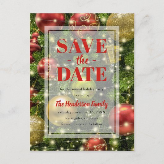 フェスティバル |ホリデーパーティー日付を保存 インビテーションポストカード (正面)