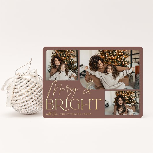 フェスティバル |メリー & Bright 3写真 箔シーズンカード