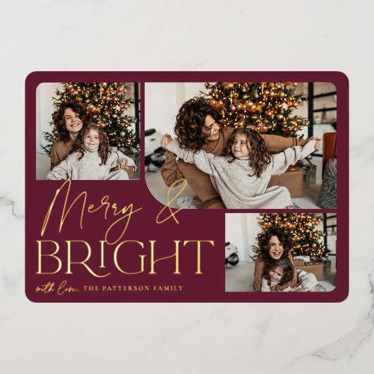 フェスティバル |メリー & Bright 3写真 箔シーズンカード (正面)