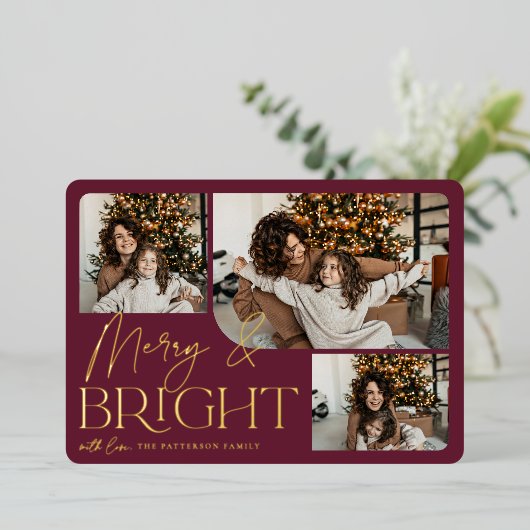 フェスティバル |メリー & Bright 3写真 箔シーズンカード (立ち正面)