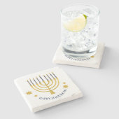 フェスティバル(ユダヤ教)メノラーキャンドルハッピーハヌカー ストーンコースター (横)