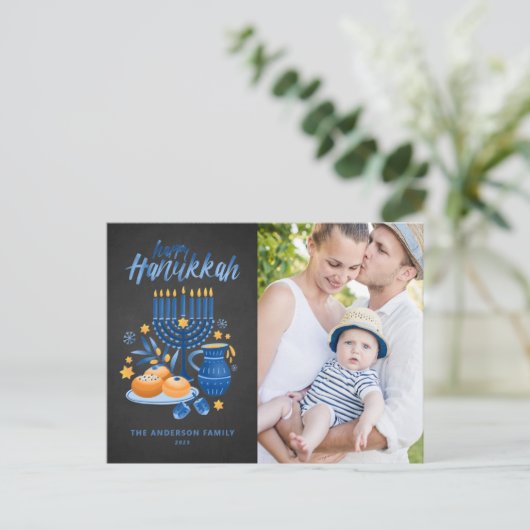 フェスティバル(ユダヤ教)メノラーシャルボードハッピーハヌカー写真 シーズンポストカード (スタンド正面)