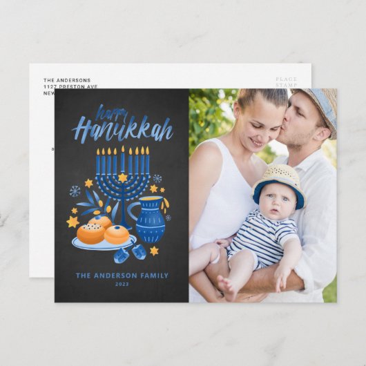 フェスティバル(ユダヤ教)メノラーシャルボードハッピーハヌカー写真 シーズンポストカード (正面/裏面)