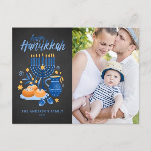フェスティバル(ユダヤ教)メノラーシャルボードハッピーハヌカー写真 シーズンポストカード (正面)