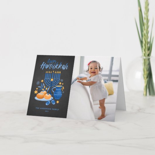 フェスティバル(ユダヤ教)メノラーシャルボードフォトハッピーハヌッカ シーズンカード (正面)