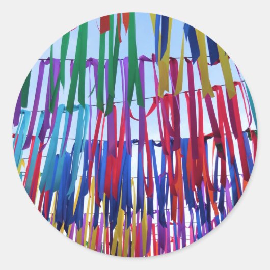 フェスティバル、鮮やかな虹色のリボンのシール ラウンドシール (正面)