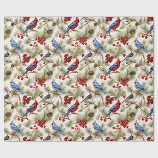 フェスティバル(鳥)ショウジョウコウカンチョウブルージェイホーリーベリークリスマス ラッピングペーパー (フラット)