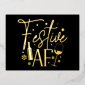 フェスティバルAFクリスマスパーティの招待状ブラック金ゴールド 箔招待状ポストカード (正面)