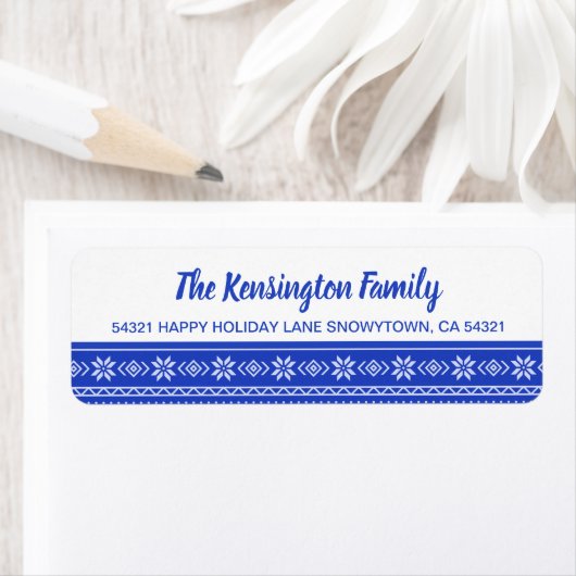 フェスティバルBLueスノーフレークホリデーセーターパターン ラベル (インサイチュ)