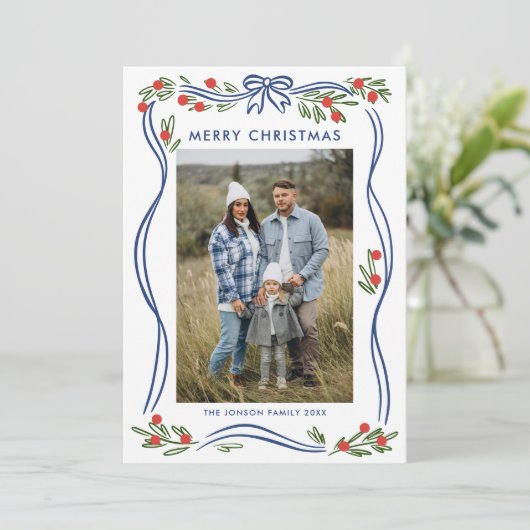 フェスティバルBohoブルークリスマスボウリボン3写真 シーズンカード (スタンド正面)