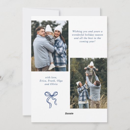 フェスティバルBohoブルークリスマスボウリボン3写真 シーズンカード (裏面)