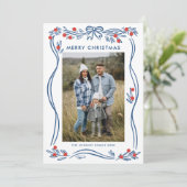 フェスティバルBohoブルークリスマスリボン2写真 シーズンカード (スタンド正面)