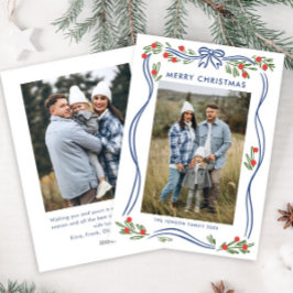 フェスティバルBohoブルークリスマスリボン2写真 シーズンカード