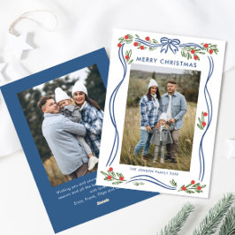 フェスティバルBohoブルークリスマスリボン2写真 シーズンカード