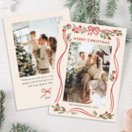 フェスティバルBoho赤クリスマスリボン2写真 シーズンカード