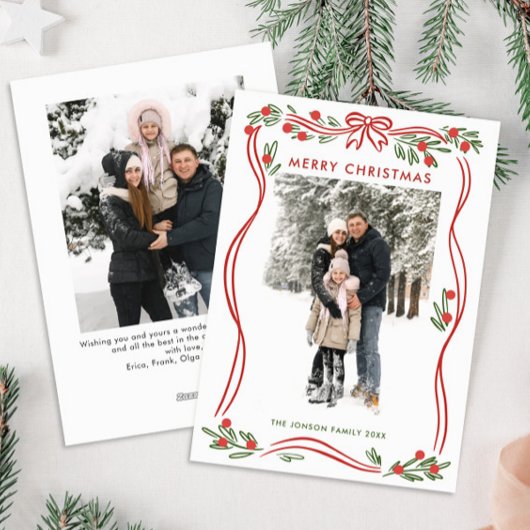 フェスティバルBoho赤クリスマスリボン2写真 シーズンカード
