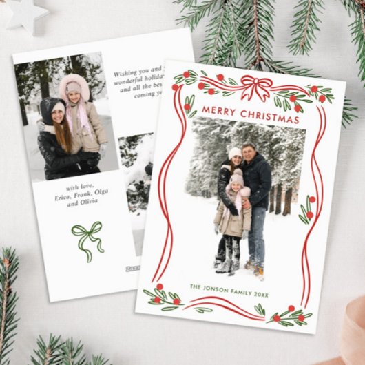 フェスティバルBoho赤クリスマスリボン3写真 シーズンカード