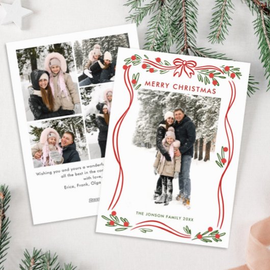 フェスティバルBoho赤クリスマスリボン5写真 シーズンカード