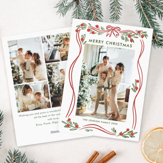 フェスティバルBoho赤クリスマスリボン5写真 シーズンカード
