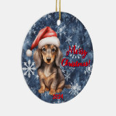 フェスティバルDachshund喜び：カスタマイズ可能なクリスマス セラミックオーナメント (右)
