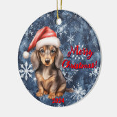 フェスティバルDachshund喜び：カスタマイズ可能なクリスマス セラミックオーナメント (左)