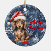 フェスティバルDachshund喜び：カスタマイズ可能なクリスマス セラミックオーナメント (裏面)