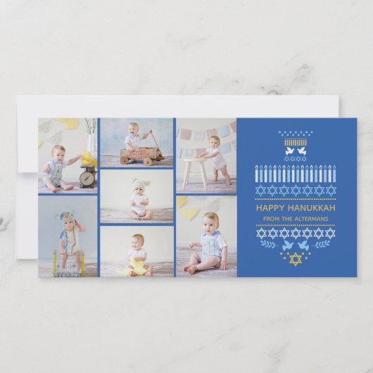 フェスティバルDreidel Icons Hanukkah Collageフォトカード (正面)