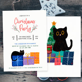 フェスティブなかわいい黒猫コーヒーアート クリスマスパーティー 招待状