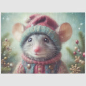 フェスティブなクリスマスハットをかぶった幻想的なネズミのデコパージュ 薄葉紙 (正面)