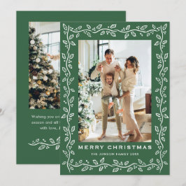フェスティブなサージグリーンのクリスマスリボン - 2つの写真 シーズンカード
