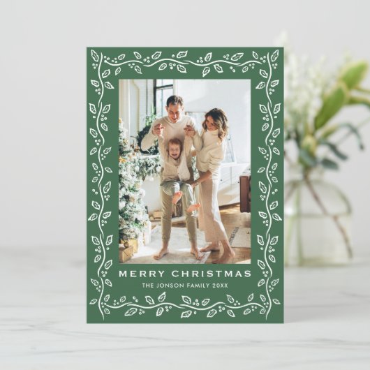 フェスティブなサージグリーンのクリスマスリボン - 2つの写真 シーズンカード (スタンド正面)