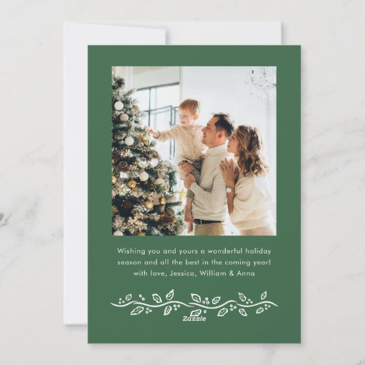 フェスティブなサージグリーンのクリスマスリボン - 2つの写真 シーズンカード (裏面)
