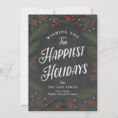 フェスティブなチェック柄とグリーンとベルリ―のカスタム シーズンカード (正面)