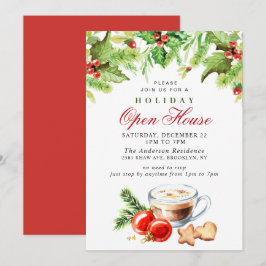 フェスティブなホリーベリーのクリスマスホリデーオープンハウス 招待状