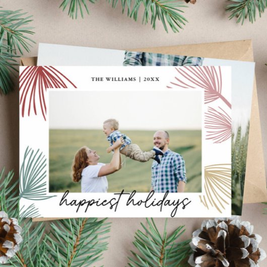 フェスティブなモミの枝 Happiest holidays 2枚の写真 シーズンカード