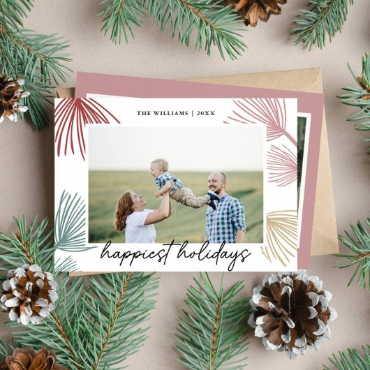 フェスティブなモミの枝 Happiest holidays 3枚の写真 シーズンカード