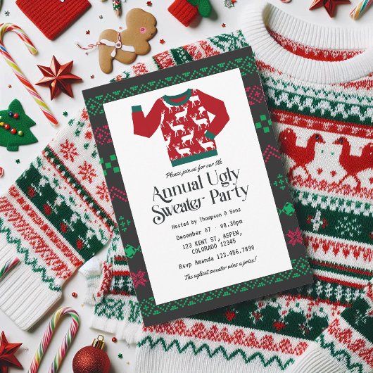 フェスティブな会社のダサいセーター クリスマスパーティー 招待状
