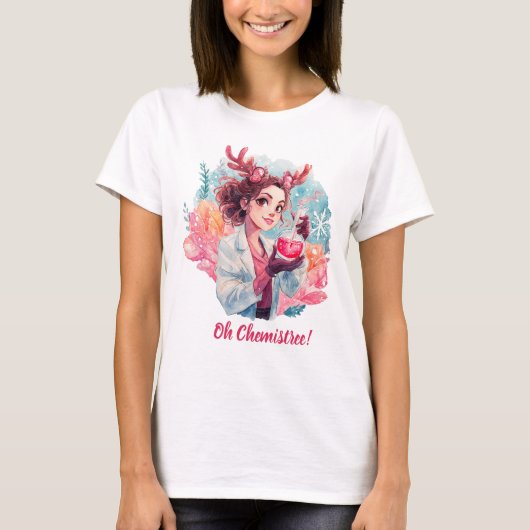 フェスティブな化学者の女性 水彩 科学アート Tシャツ (正面)