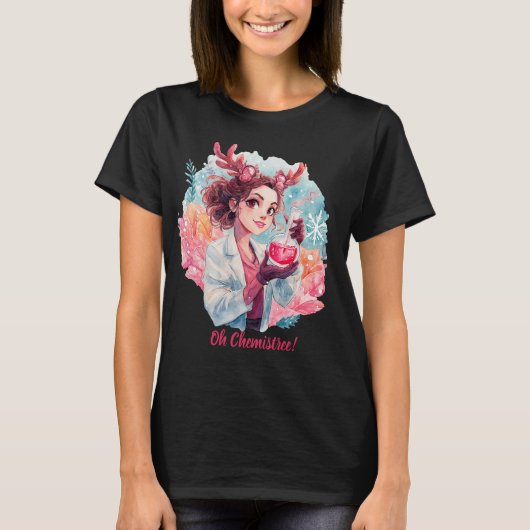 フェスティブな化学者ガール水彩科学アート Tシャツ (正面)