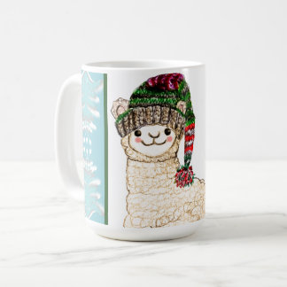 フェスティブな帽子をかぶったかわいいアルパカ コーヒーマグカップ