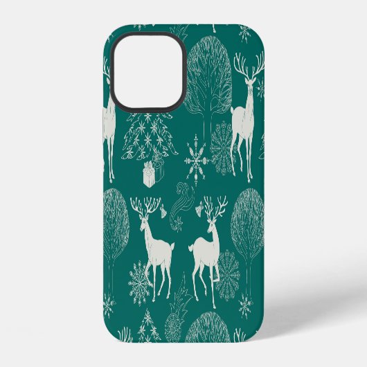 フェスティブな赤いクリスマス、冬の森。 iPhoneケース (裏面)