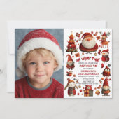 フェスティブなXmasの子供の誕生日パーティーの写真 招待状 (正面)